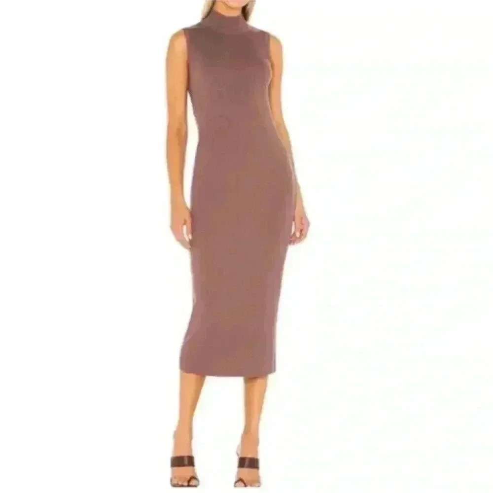 House of Harlow 1960 purple tan ribbed turtleneck bodycon long dress